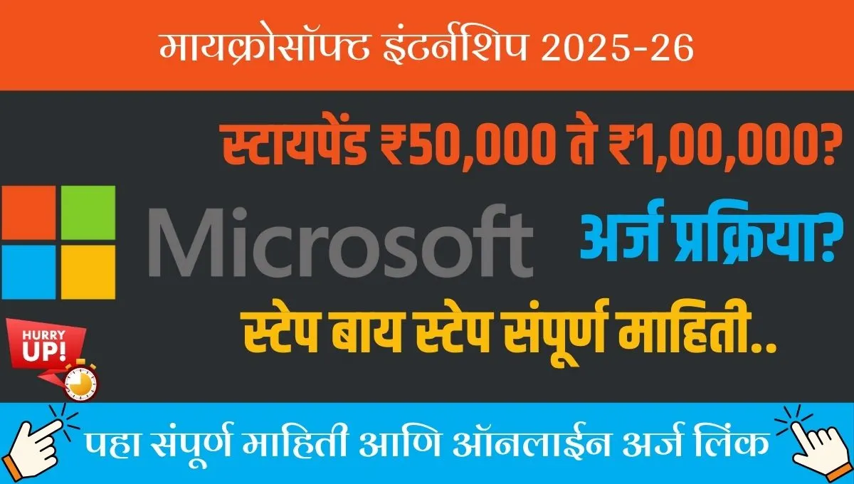 मायक्रोसॉफ्ट इंटर्नशिप 2025: ₹1 लाख स्टायपेंड, कसा कराल अर्ज?